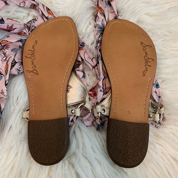 Sam Edelman Giliana Sandals - cream with Pink Floral wrap around silk satin tie - Picture 8 of 9